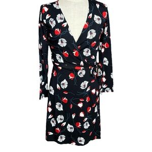 NWT Loft Black Floral Long Sleeve Wrap Dress